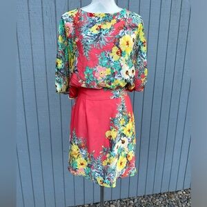 Bisou Bisou Coral Floral Silky Dress